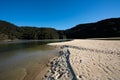 White sand beach in the Abel Tasman National Park, Bark Bay, New Zealand Royalty Free Stock Photo