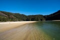 White sand beach in the Abel Tasman National Park, Bark Bay, New Zealand Royalty Free Stock Photo