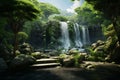 Pristine waterfall surrounded by lush greenery cre