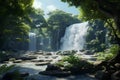 Pristine waterfall surrounded by lush greenery cre