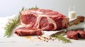 A pristine white backdrop accentuates a piece of delectable beef