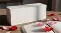 Elegant White Box Mockup with Rose Petals and Notebook for Product Showcase Royalty Free Stock Photo