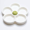 Floral ceramic dish with green central element for serving condiments on white background Royalty Free Stock Photo