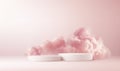 A pristine white podium set against a backdrop of soft pink clouds Royalty Free Stock Photo