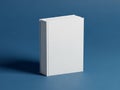 A pristine white rectangular box standing upright against a solid blue background isolated on white background Royalty Free Stock Photo