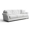 Elegant White Tufted Sofa with Rolled Arms and Accent Pillow on White Background Royalty Free Stock Photo