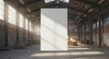 Blank Vertical Banner Mockup in Industrial Warehouse with Sunlight Royalty Free Stock Photo