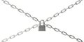 Padlock closed on four chains isolated against white background. 3d illustration