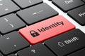 Privacy concept: Closed Padlock and Identity on computer keyboard background Royalty Free Stock Photo