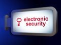 Privacy concept: Electronic Security and Key on billboard background