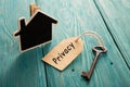 Privacy concept - vintage key with tag with inscription Royalty Free Stock Photo