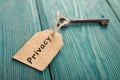 privacy concept - vintage key with tag with inscription Royalty Free Stock Photo