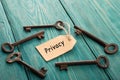 privacy concept - vintage key with tag with inscription Royalty Free Stock Photo