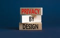 Privacy by design symbol. Concept words Privacy by design on wooden blocks on a beautiful grey table grey background. Business, Royalty Free Stock Photo