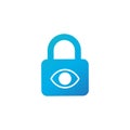 Privacy eye icon. Eye icon with padlock sign. Eye icon and security, protection, privacy symbol. Vector illustration isolated on Royalty Free Stock Photo