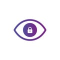 Privacy eye icon. Eye icon with padlock sign. Eye icon and security, protection, privacy symbol. Vector illustration isolated on Royalty Free Stock Photo