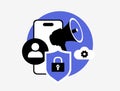 Privacy-first marketing illustration with lock icon, targeted ads and mobile phone, symbolizing consent-based ad