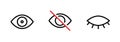 Privacy Icon, Abstract Eye, Crossed and Closed Eye. Editable line set.