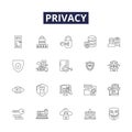 Privacy line vector icons and signs. Secrecy, Anonymity, Concealment, Reticence, Isolation, Seclusion, Intimacy