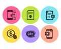 Privacy policy, Buy currency and Download file icons set. Vector