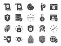 Privacy policy icon set. Included the icons as security information, GDPR, data protection, shield, cookies policy, compliant, per