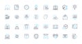 Privacy policy linear icons set. Consent, Information, Transparency, Security, Confidentiality, Personal, Data line