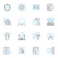 Privacy policy linear icons set. Consent, Information, Transparency, Security, Confidentiality, Personal, Data line