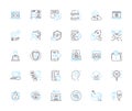 Privacy policy linear icons set. Consent, Information, Transparency, Security, Confidentiality, Personal, Data line