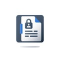 Privacy policy, personal data security, GDPR concept, vector icon