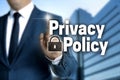 Privacy Policy touchscreen is operated by businessman Royalty Free Stock Photo