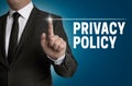 Privacy Policy touchscreen is operated by businessman Royalty Free Stock Photo