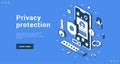 Privacy protection customer personal data security banner landing page isometric vector illustration Royalty Free Stock Photo