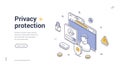 Privacy Protection Cybersecurity Data Security And Digital Safety Technology Isometric Web Banner Vector Template Royalty Free Stock Photo