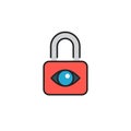 Privacy protection, Lock with eye icon, color, line, outline vector sign, linear style pictogram isolated on white. Symbol, logo Royalty Free Stock Photo