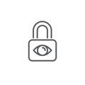 Privacy protection, Lock with eye icon, color, line, outline vector sign, linear style pictogram isolated on white. Symbol, logo Royalty Free Stock Photo