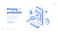 Privacy protection user personal account secure smartphone application isometric web banner vector