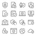Privacy symbol icon set vector illustration. Contains such icon as Cookie, website, browser, mobile, database, Cloud and more. Exp