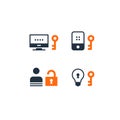 Private access security technology, gadget protection, hack prevention icons