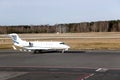 Private airplane sits down on in an airport Riga