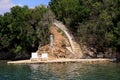 Private beaches on mediterranean sea. Chairs, deck chairs, sun loungers and parasols waiting for tourists.