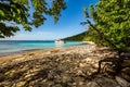 Private boat at seashore carribean vacation getaway Royalty Free Stock Photo