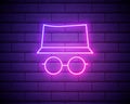 Private browsing neon thin line icon: person in hat and face mask on web page. Modern vector illustration Royalty Free Stock Photo