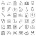 Private clinic hospital icons set, outline style