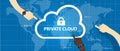 Private cloud within a company icon of secure data store hand managing