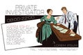 Private detective and girl. Template ads or business card.