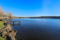 Private dock with covered boat lift, Lake Washington. Royalty Free Stock Photo