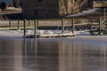 Private docks along the Fairhaven waterfront Royalty Free Stock Photo