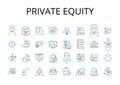 Private Equity line icons collection. Venture Capital, Hedge Fund, Equity Stake, Angel Investor, Buyout Firm, Investment