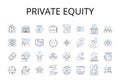 Private Equity line icons collection. Venture Capital, Hedge Fund, Equity Stake, Angel Investor, Buyout Firm, Investment