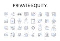 Private Equity line icons collection. Venture Capital, Hedge Fund, Equity Stake, Angel Investor, Buyout Firm, Investment